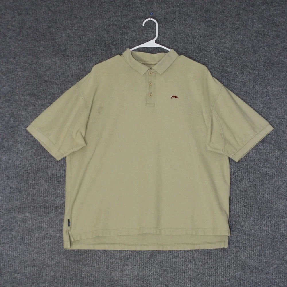Simms‎ Polo Shirt Mens L Tan Short Sleeve Cotton 3XDRY Fishing Outdoor